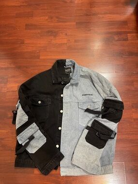 Boohoo Mens Two-Tone Black & Grey Denim Jacket
